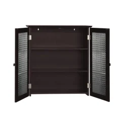Teamson Home Chesterfield Removable Two-Door Wall Cabinet with Waffle Glass Panels, Espresso