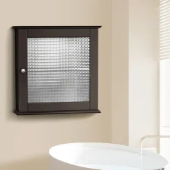 Teamson Home Chesterfield Removable Medicine Cabinet with Waffle Glass Door, Espresso
