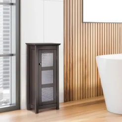 Teamson Home Chesterfield Floor Cabinet with Waffle Glass Door, Espresso