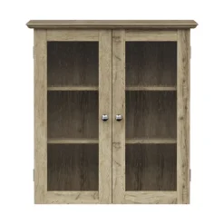 Teamson Home Connor Removable Two-Door Wall Cabinet, Light Oak