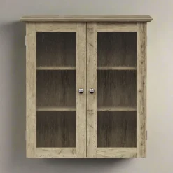 Teamson Home Connor Removable Two-Door Wall Cabinet, Light Oak