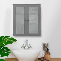 Teamson Home Connor Removable Two-Door Wall Cabinet, Grey