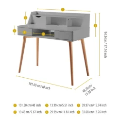 Teamson Home Creativo Writing Desk with Storage, Light Gray/Natural