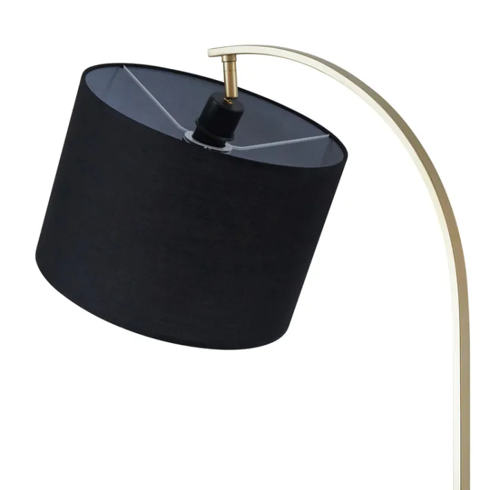Teamson Home Danna 65" Modern Metal Arc Floor Lamp with Marble Base, Built-In Table, and USB Port, Black