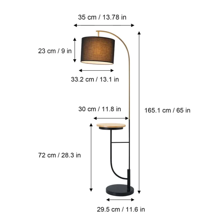 Teamson Home Danna 65" Modern Metal Arc Floor Lamp with Marble Base, Built-In Table, and USB Port, Black