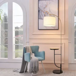 Teamson Home Danna Arc 65" Floor Lamp with Table and USB Port, White
