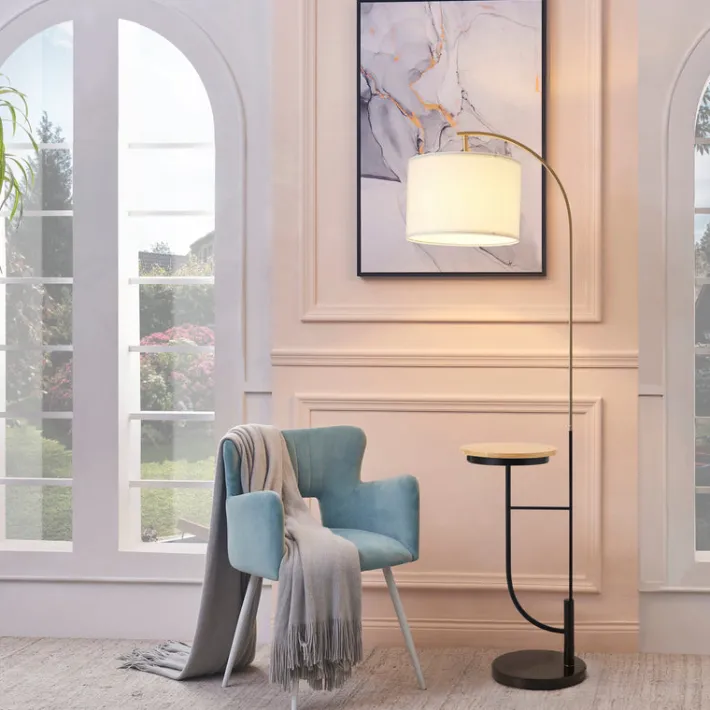 Teamson Home Danna Arc 65" Floor Lamp with Table and USB Port, White