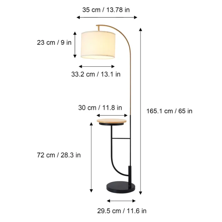 Teamson Home Danna Arc 65" Floor Lamp with Table and USB Port, White