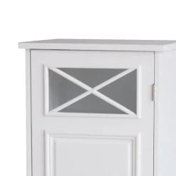 Teamson Home Dawson Freestanding Floor Cabinet with Decorative Glass Panel, White