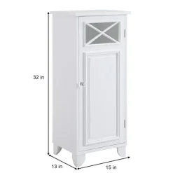 Teamson Home Dawson Freestanding Floor Cabinet with Decorative Glass Panel, White