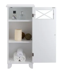 Teamson Home Dawson Freestanding Floor Cabinet with Decorative Glass Panel, White