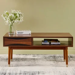 Teamson Home Dawson Modern Coffee Table with Storage, Walnut
