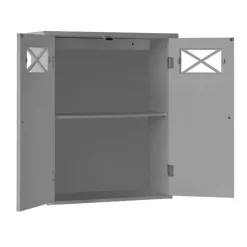Teamson Home Dawson Removable Two-Door Wall Cabinet with Decorative Glass Panels, Gray