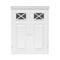Teamson Home Dawson Removable Two-Door Wall Cabinet with Decorative Glass Panels, White