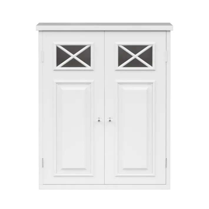 Teamson Home Dawson Removable Two-Door Wall Cabinet with Decorative Glass Panels, White