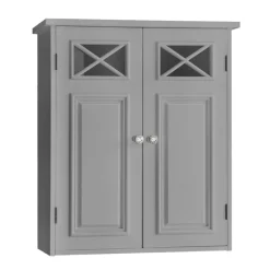 Teamson Home Dawson Removable Two-Door Wall Cabinet with Decorative Glass Panels, Gray