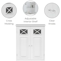 Teamson Home Dawson Removable Two-Door Wall Cabinet with Decorative Glass Panels, White
