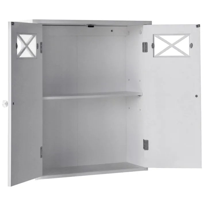 Teamson Home Dawson Removable Two-Door Wall Cabinet with Decorative Glass Panels, White