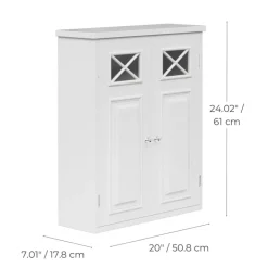 Teamson Home Dawson Removable Two-Door Wall Cabinet with Decorative Glass Panels, White