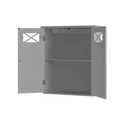 Teamson Home Dawson Removable Two-Door Wall Cabinet with Decorative Glass Panels, Gray