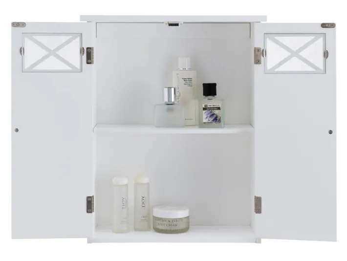 Teamson Home Dawson Removable Two-Door Wall Cabinet with Decorative Glass Panels, White