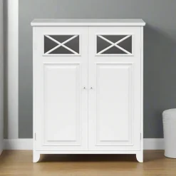 Teamson Home Dawson Two-Door Floor Cabinet with Decorative Glass Panels, White