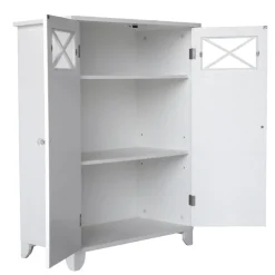 Teamson Home Dawson Two-Door Floor Cabinet with Decorative Glass Panels, White