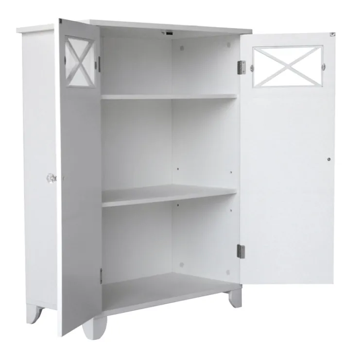 Teamson Home Dawson Two-Door Floor Cabinet with Decorative Glass Panels, White