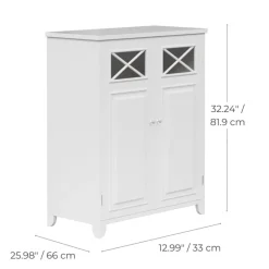 Teamson Home Dawson Two-Door Floor Cabinet with Decorative Glass Panels, White