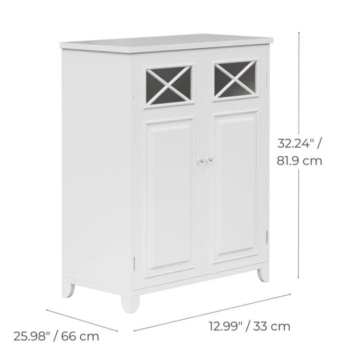 Teamson Home Dawson Two-Door Floor Cabinet with Decorative Glass Panels, White