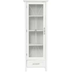 Teamson Home Delaney Freestanding Linen Cabinet with Cathedral Glass Panel Door, White