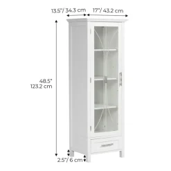 Teamson Home Delaney Freestanding Linen Cabinet with Cathedral Glass Panel Door, White