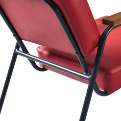 Teamson Home Denver Faux Leather Armchair with Metal Legs and Armrests, Red