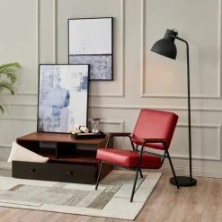 Teamson Home Denver Faux Leather Armchair with Metal Legs and Armrests, Red