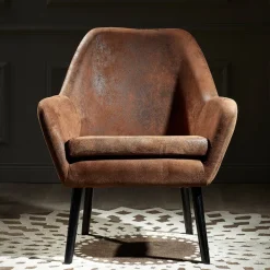 Teamson Home Divano Armchair with Aged Fabric and Solid Wood Legs, Brown- FINAL SALE