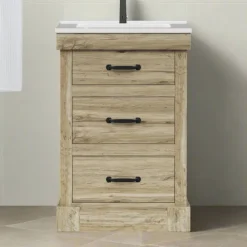 Teamson Home Donovan 24" Single Bathroom Vanity with Two Drawers, Light Oak