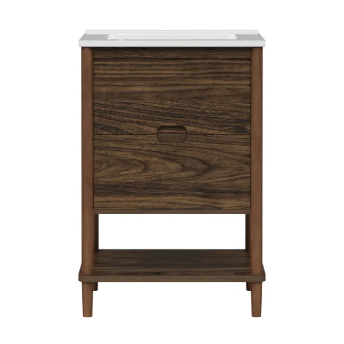 Teamson Home Ellery 24" Single Bathroom Vanity with Two Drawers, Walnut