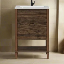 Teamson Home Ellery 24" Single Bathroom Vanity with Two Drawers, Walnut