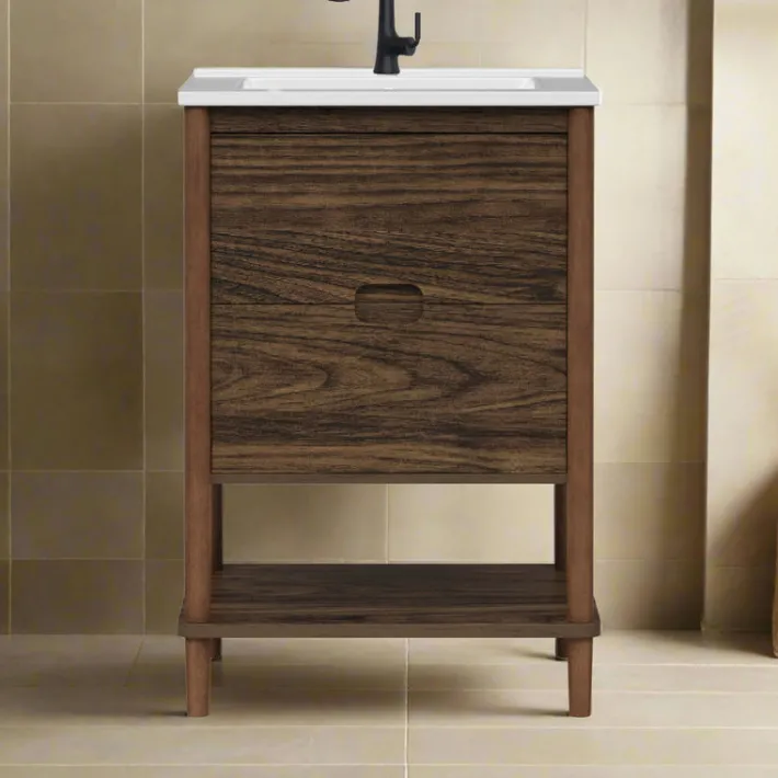 Teamson Home Ellery 24" Single Bathroom Vanity with Two Drawers, Walnut