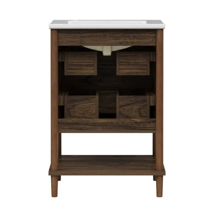 Teamson Home Ellery 24" Single Bathroom Vanity with Two Drawers, Walnut