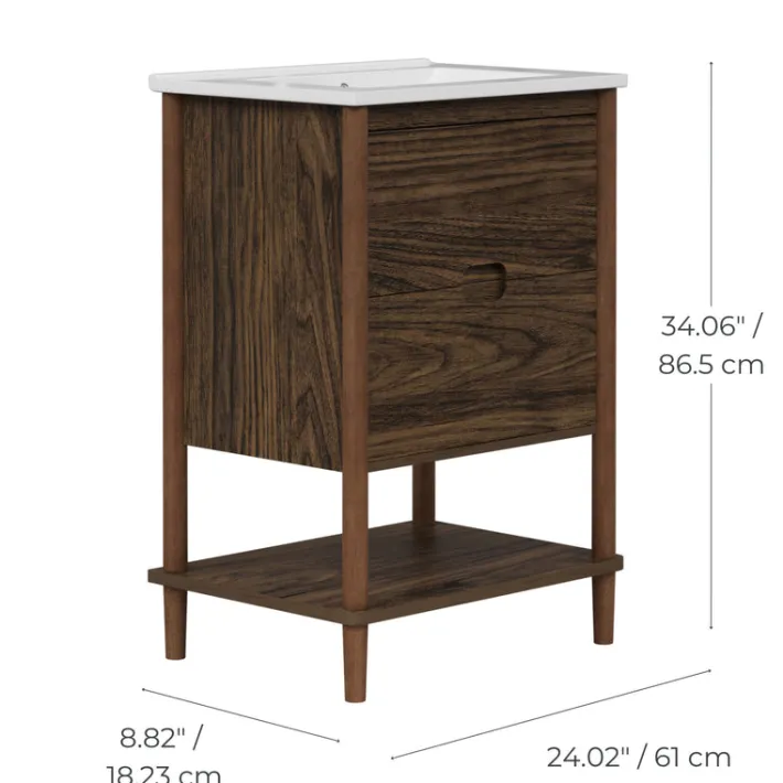 Teamson Home Ellery 24" Single Bathroom Vanity with Two Drawers, Walnut