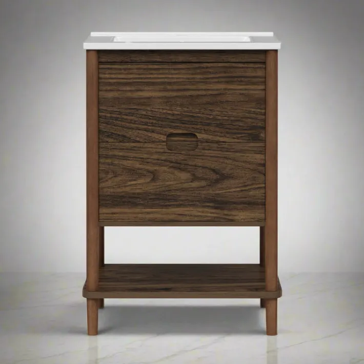 Teamson Home Ellery 24" Single Bathroom Vanity with Two Drawers, Walnut