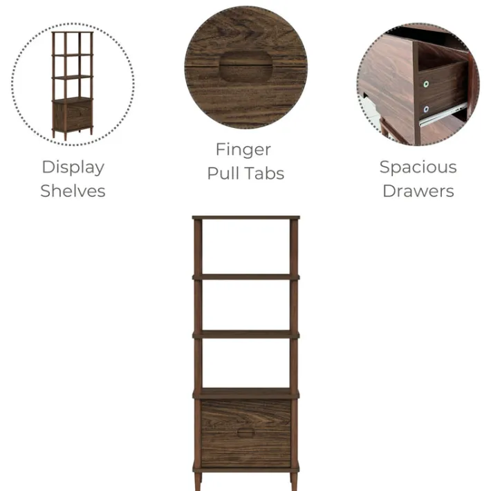 Teamson Home Ellery Freestanding 5-Tier Storage Cabinet, Walnut