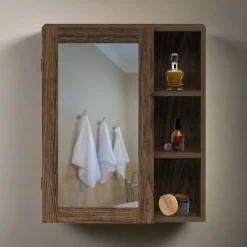 Teamson Home Ellery Removable Medicine Cabinet with Mirror, Open Shelves, Walnut