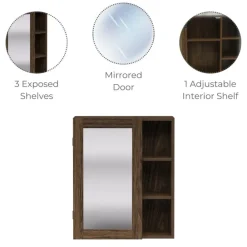 Teamson Home Ellery Removable Medicine Cabinet with Mirror, Open Shelves, Walnut