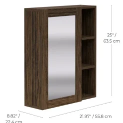 Teamson Home Ellery Removable Medicine Cabinet with Mirror, Open Shelves, Walnut