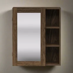 Teamson Home Ellery Removable Medicine Cabinet with Mirror, Open Shelves, Walnut