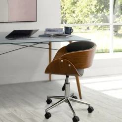 Teamson Home Faux Leather Curved Swivel Home Office Chair with Adjustable Seat Height, Black/Brown -FINAL SALE