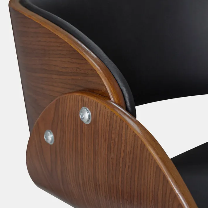 Teamson Home Faux Leather Curved Swivel Home Office Chair with Adjustable Seat Height, Black/Brown -FINAL SALE