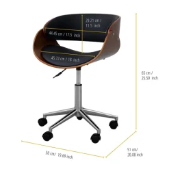 Teamson Home Faux Leather Curved Swivel Home Office Chair with Adjustable Seat Height, Black/Brown -FINAL SALE